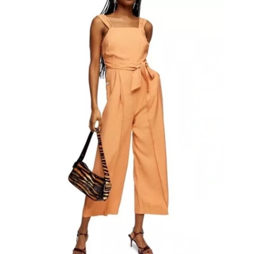 Topshop Tie Waist Pinafore Jumpsuit US Size 6 Wide Leg Chic Stylish Classy